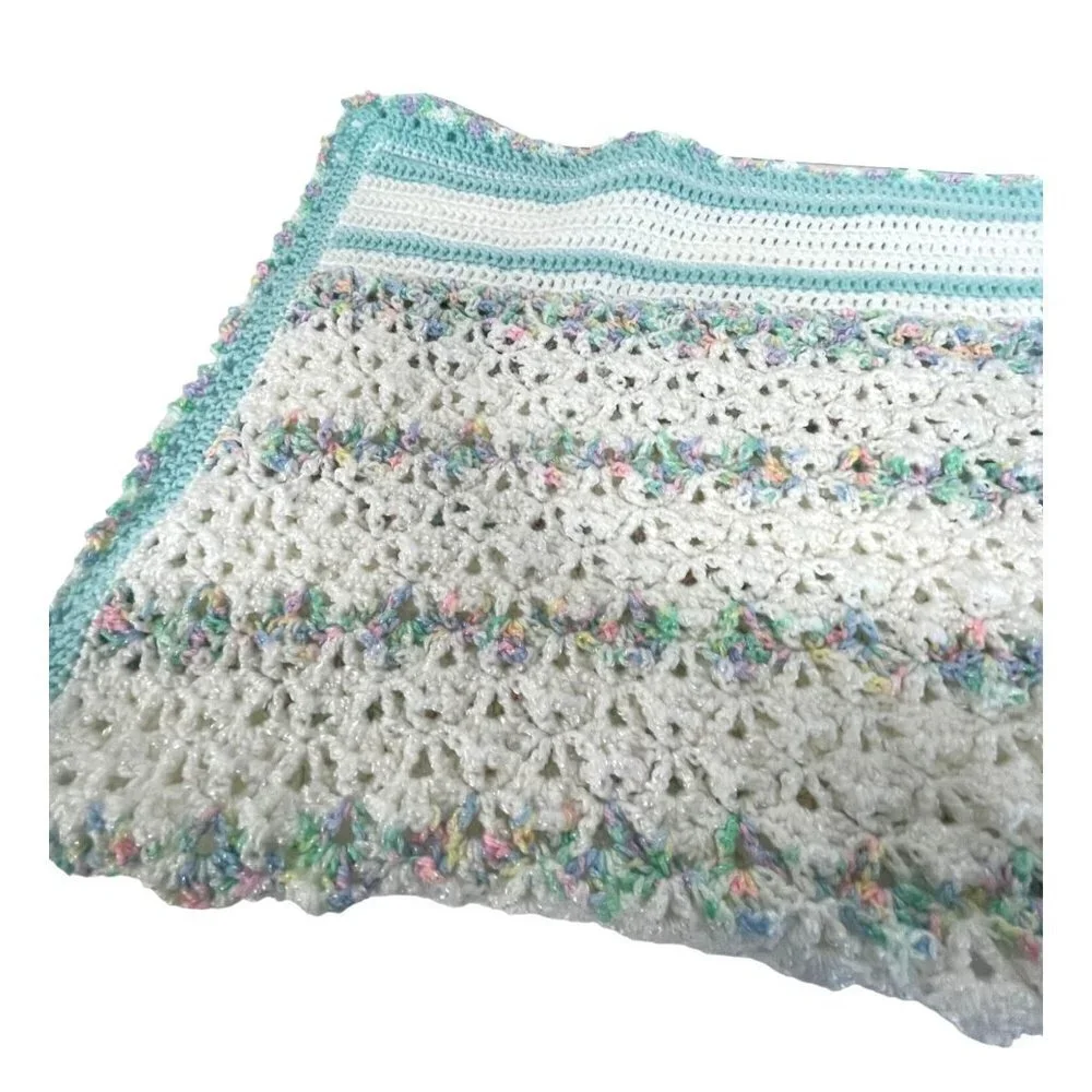 Handmade Crochet Baby Blanket Stripe Pastels‎ 34
